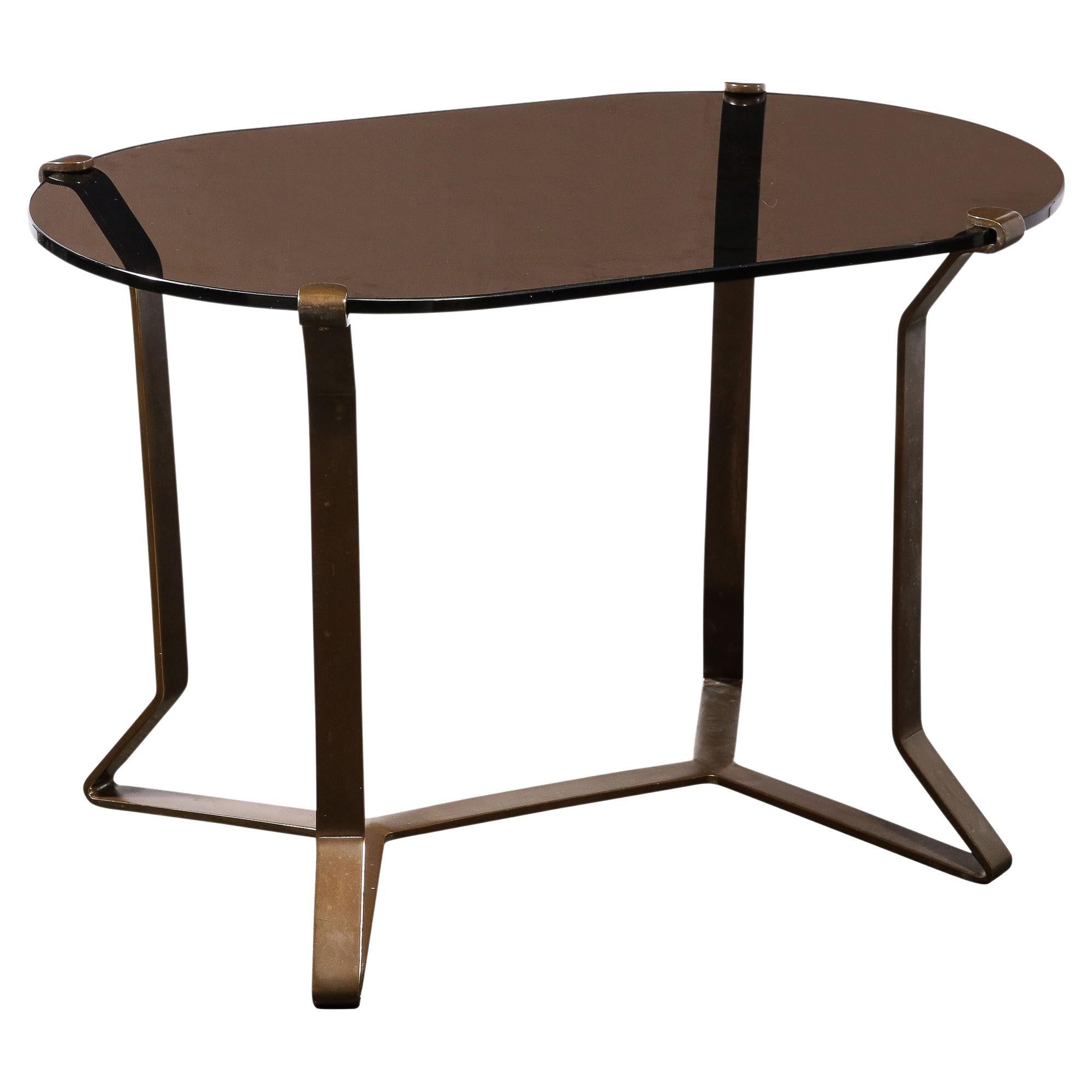 Mid-Century Modernist Bronze & Smoked Glass Cocktail / Occasional  Table 