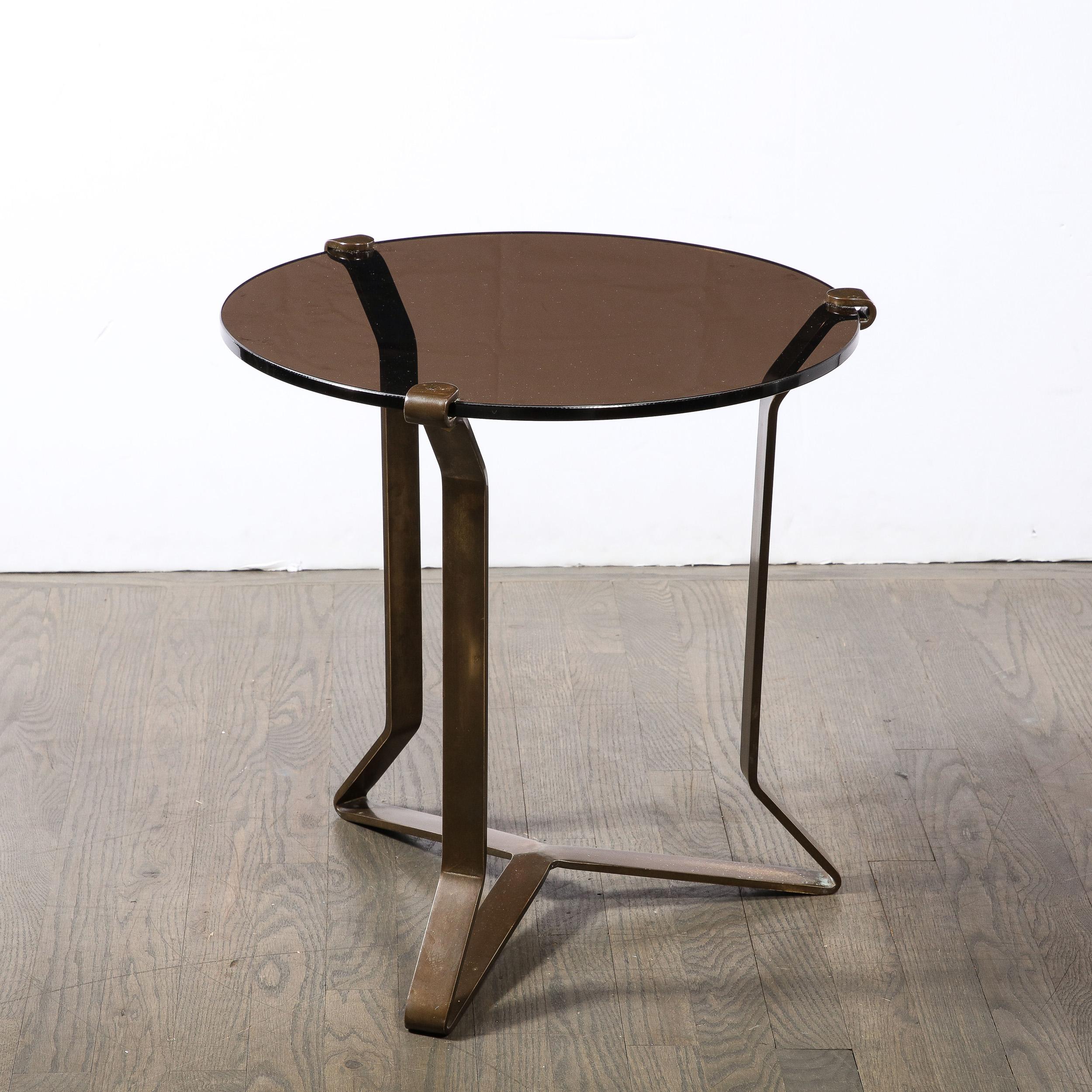 American Mid-Century Modernist Bronze & Smoked Glass Side/ Occasional Table For Sale