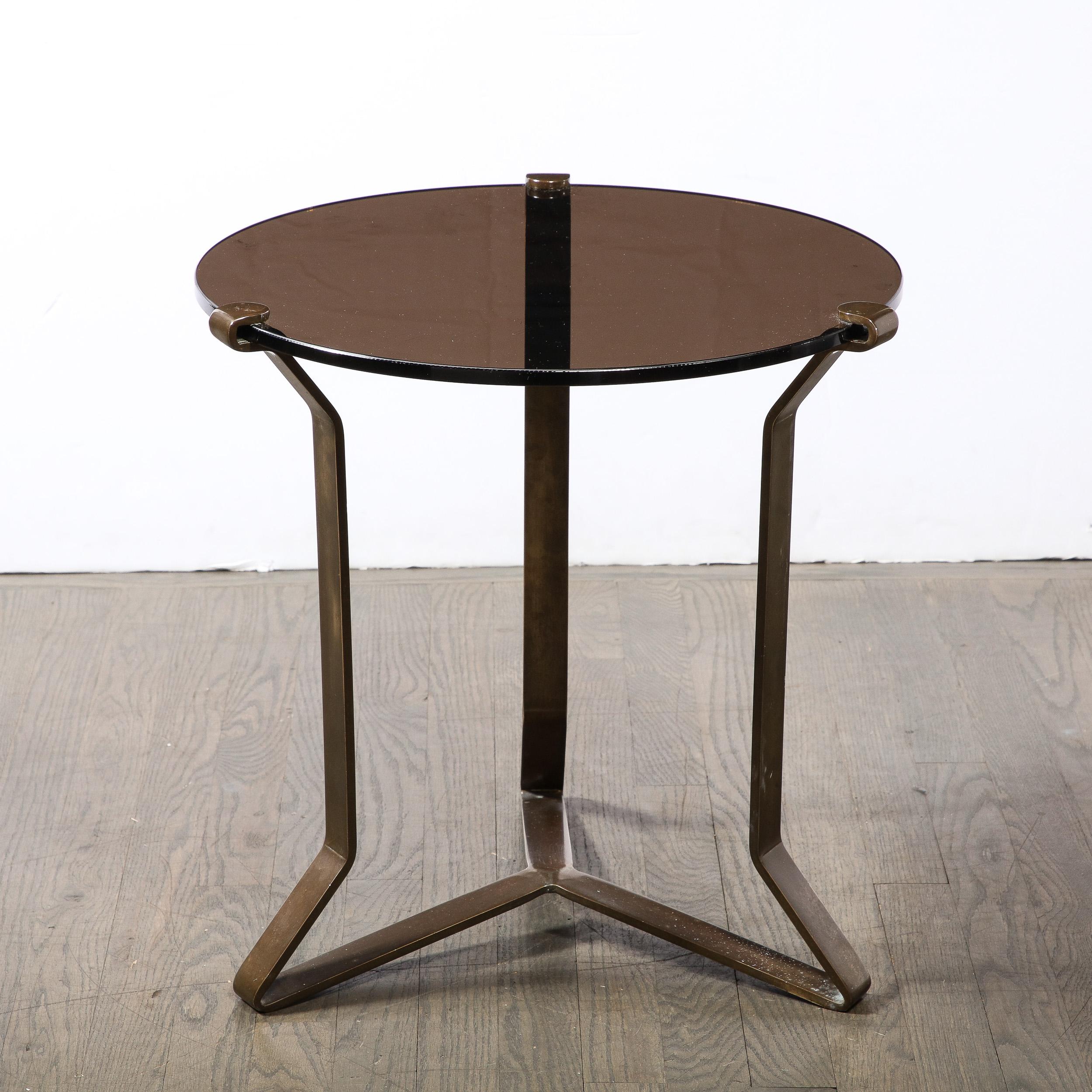 Mid-20th Century Mid-Century Modernist Bronze & Smoked Glass Side/ Occasional Table For Sale
