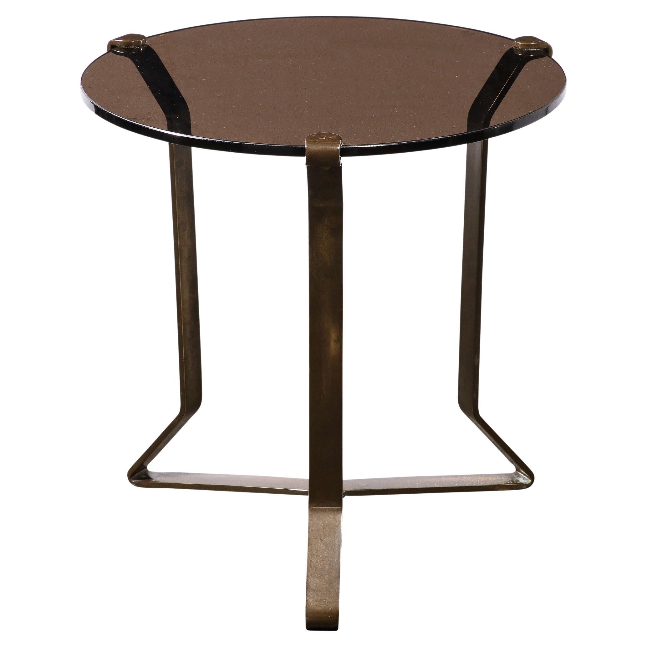 Mid-Century Modernist Bronze & Smoked Glass Side/ Occasional Table For Sale