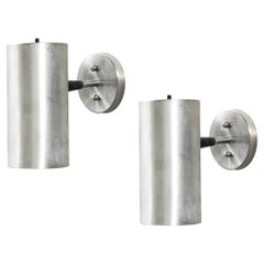 Mid-Century Modernist Brushed Aluminum Cylindrical Sconces by Lightolier
