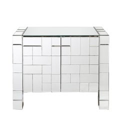 Mid-Century Modernist Cabinet in Tessellated & Beveled Mirror Panels