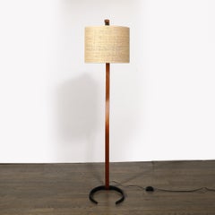 Mid-Century Modernist Caprani Curved Wood Floor Lamp with Custom  Burlap Shade