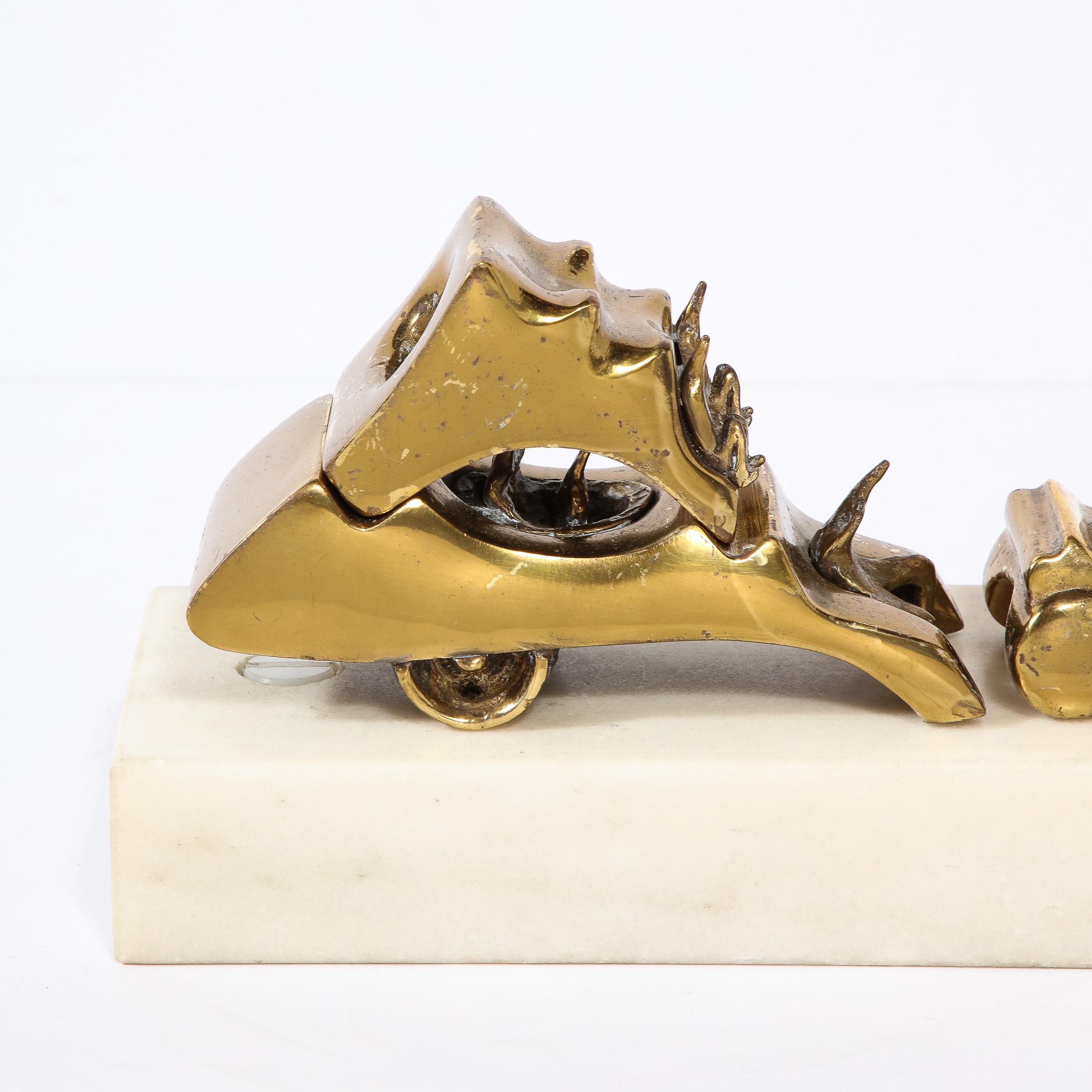 Israeli Mid Century Modernist Car Sculpture in Brass on Marble Base by Aharon Bezalel For Sale