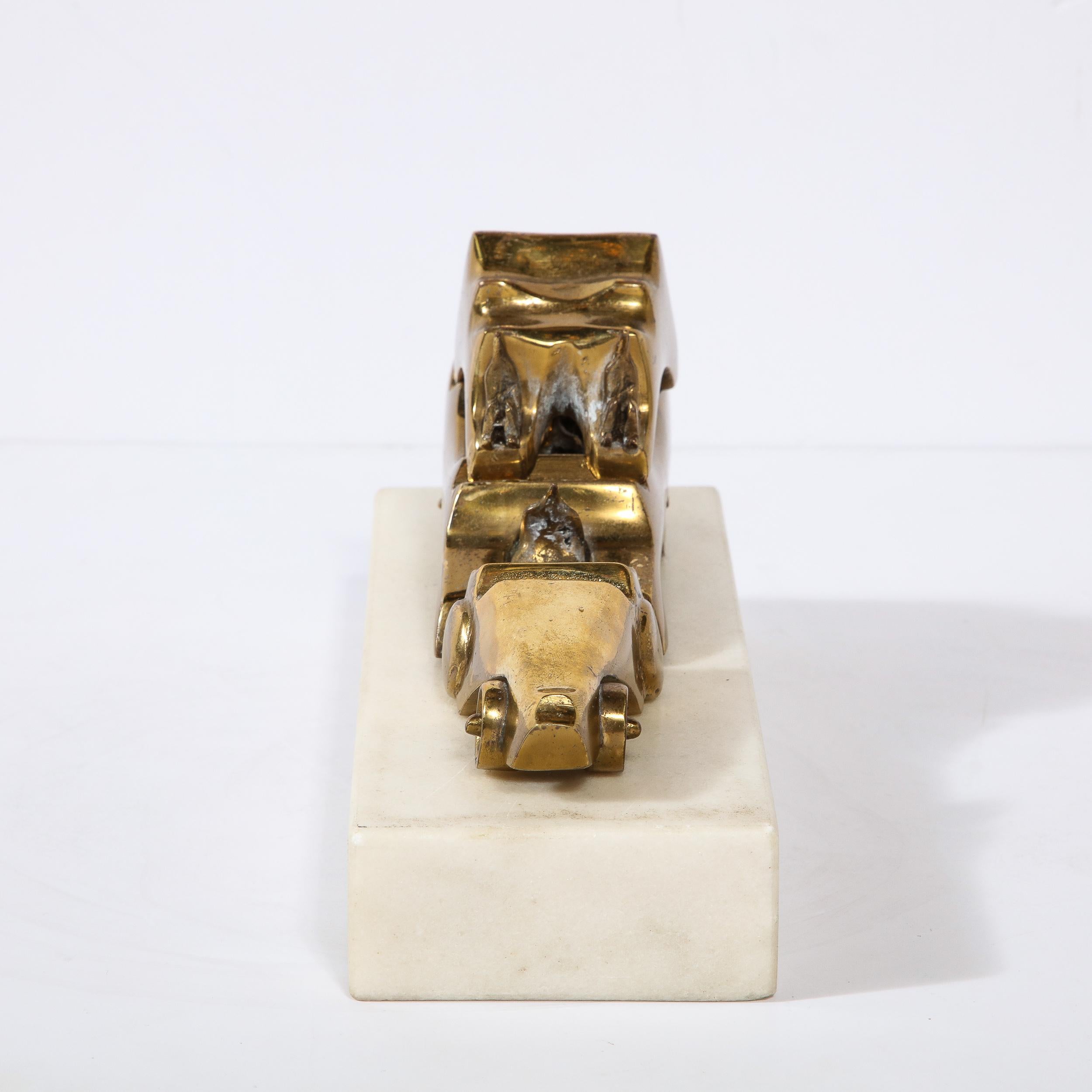 Late 20th Century Mid Century Modernist Car Sculpture in Brass on Marble Base by Aharon Bezalel For Sale