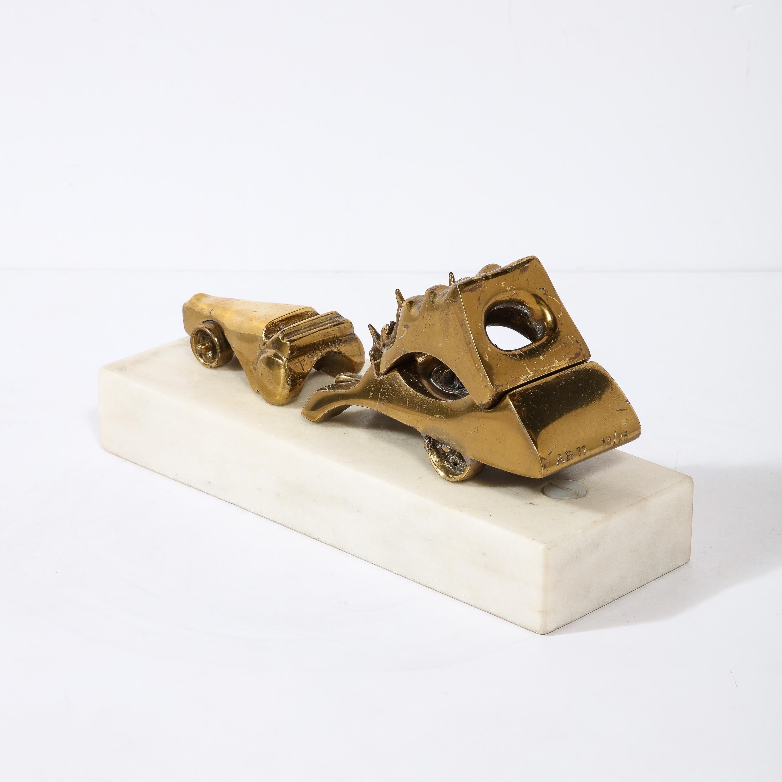 Mid Century Modernist Car Sculpture in Brass on Marble Base by Aharon Bezalel For Sale 3
