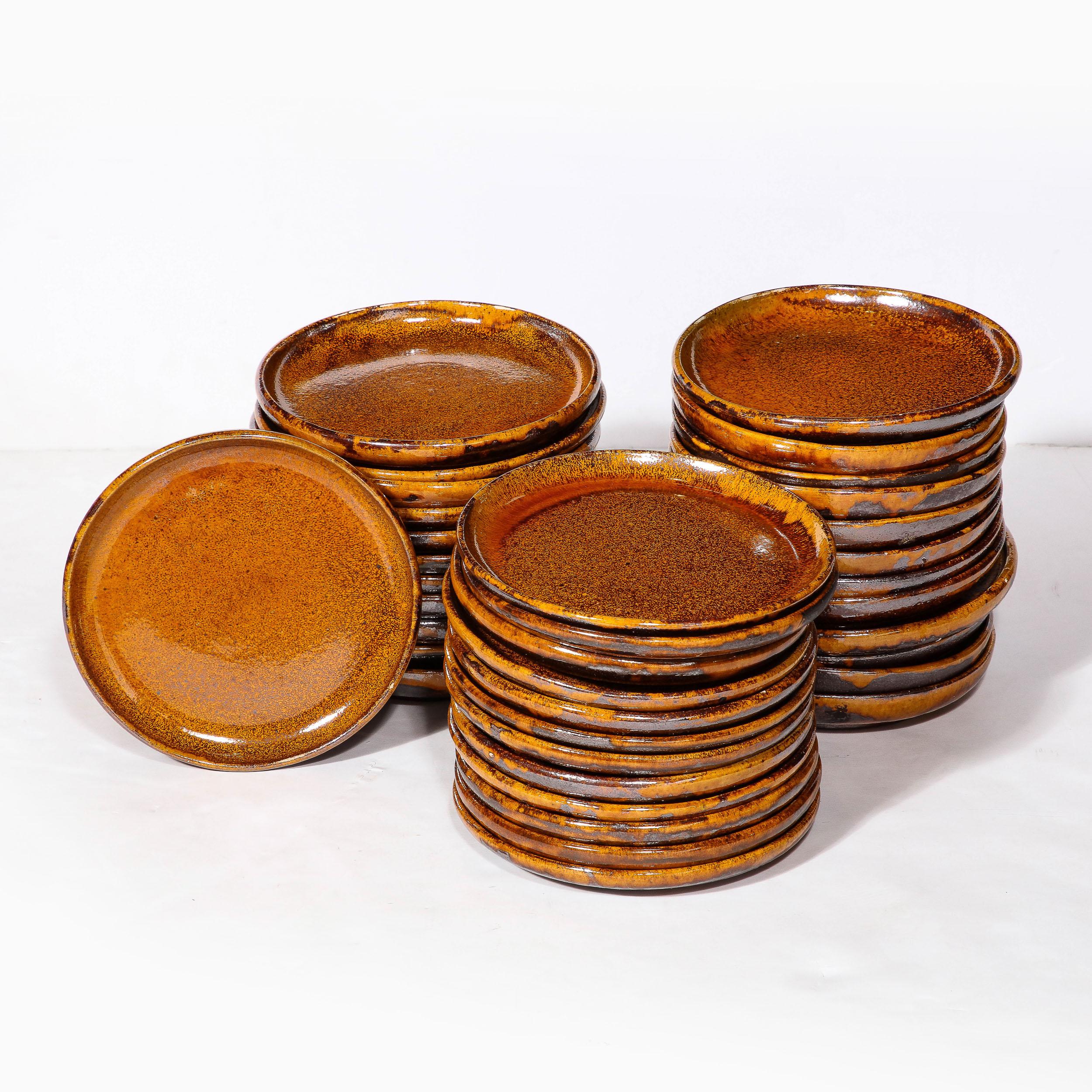 French Mid-Century Modernist Ceramic Serveware Set in Deep Yellow Ocre by Vieux Biot  For Sale