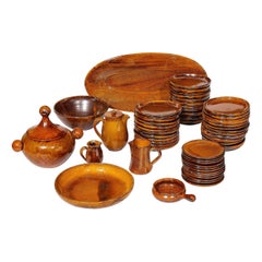 Mid-Century Modernist Ceramic Serveware Set in Deep Yellow Ocre by Vieux Biot
