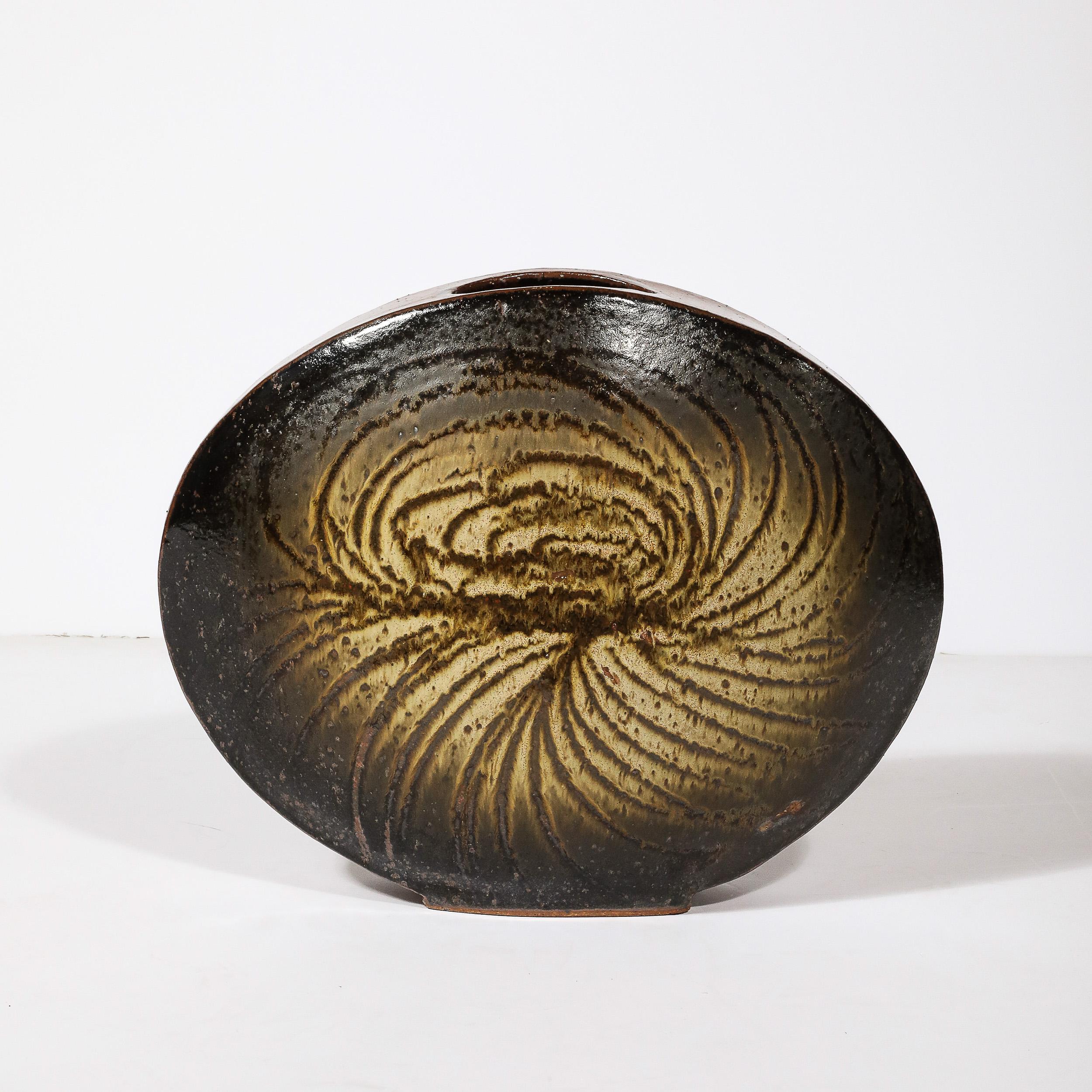 Mid-Century Modernist Ceramic Striated Burnt Umber Vase by Aleph Hammer For Sale 6