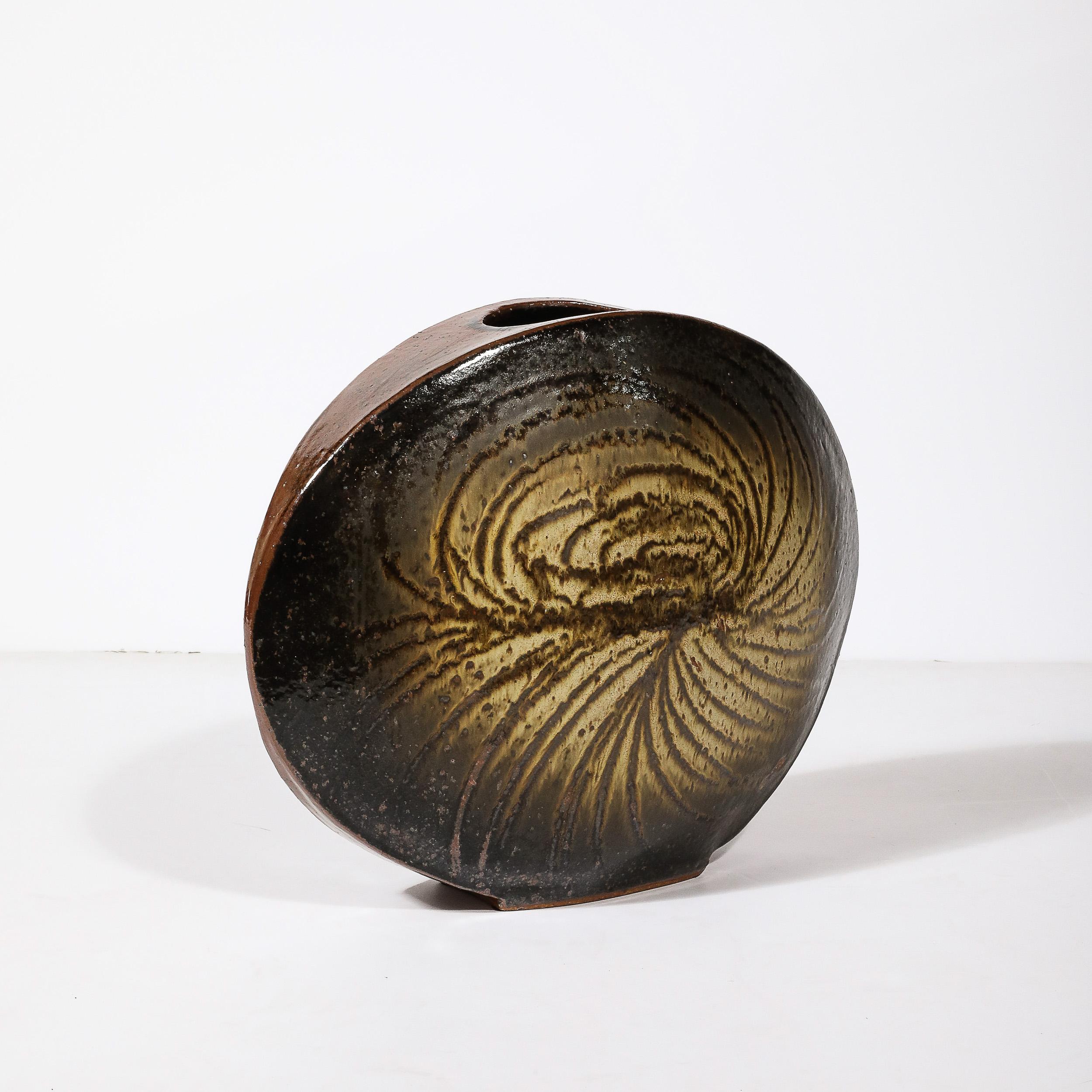 Mid-Century Modernist Ceramic Striated Burnt Umber Vase by Aleph Hammer For Sale 7