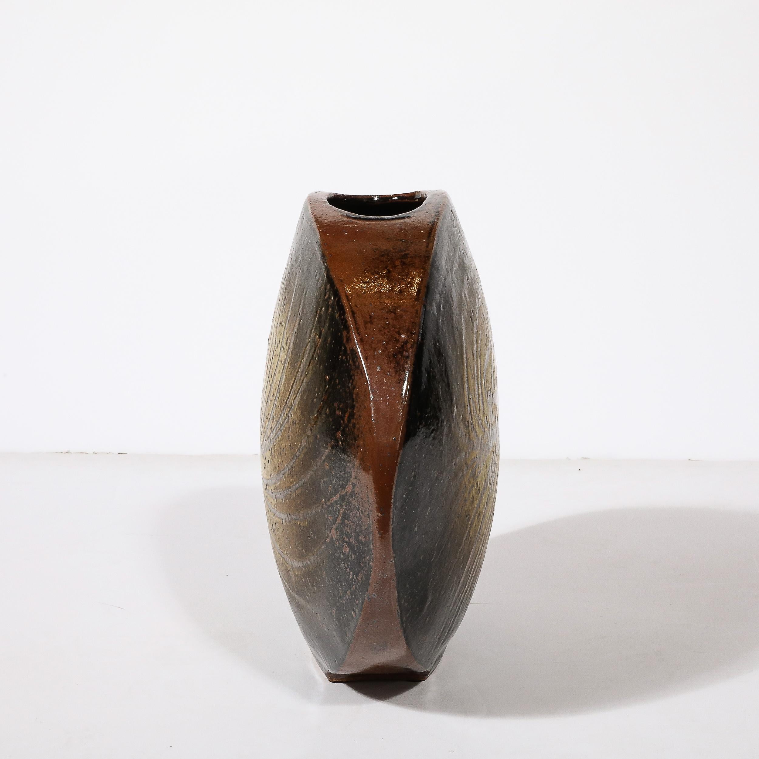 Mid-Century Modernist Ceramic Striated Burnt Umber Vase by Aleph Hammer For Sale 9