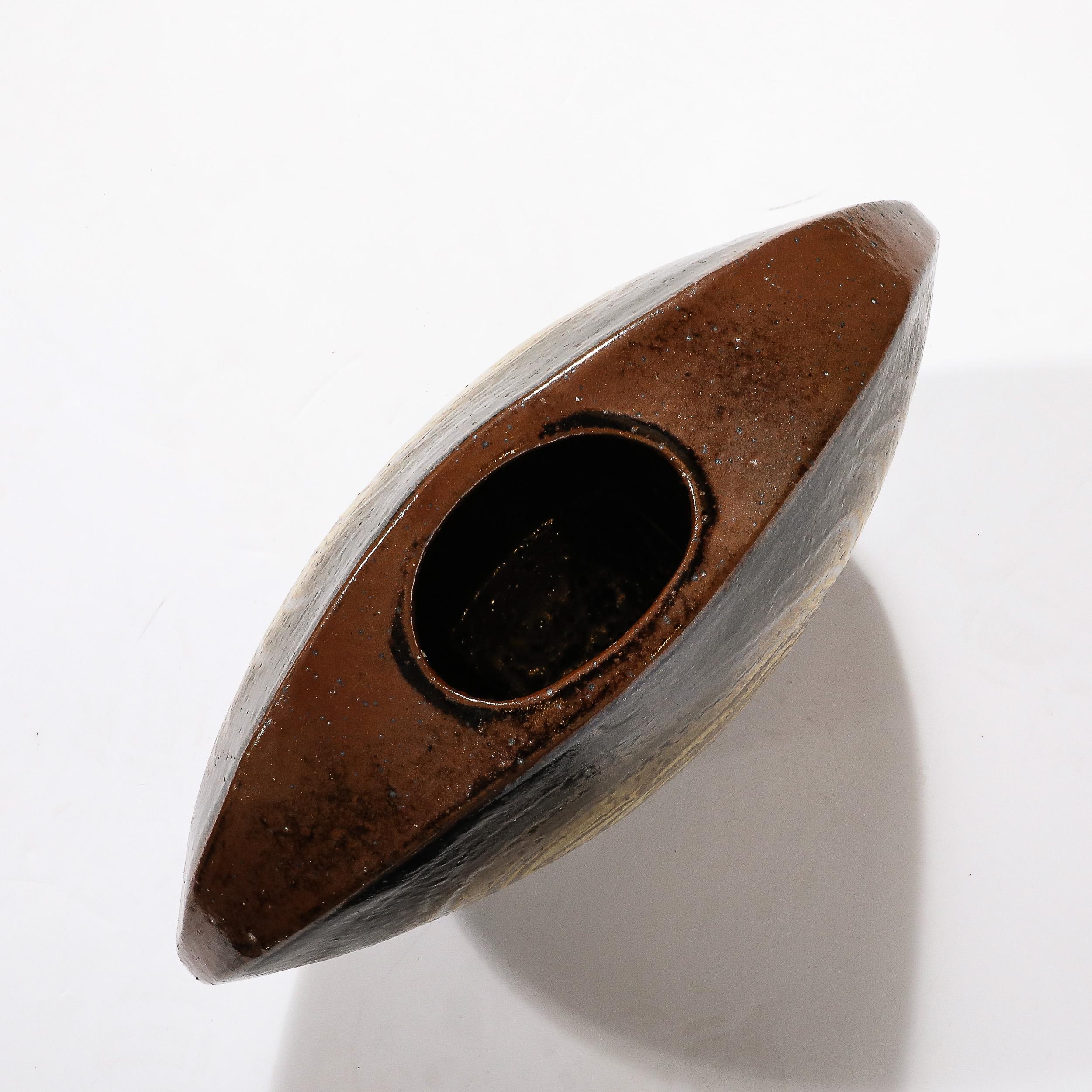 Mid-Century Modernist Ceramic Striated Burnt Umber Vase by Aleph Hammer For Sale 10