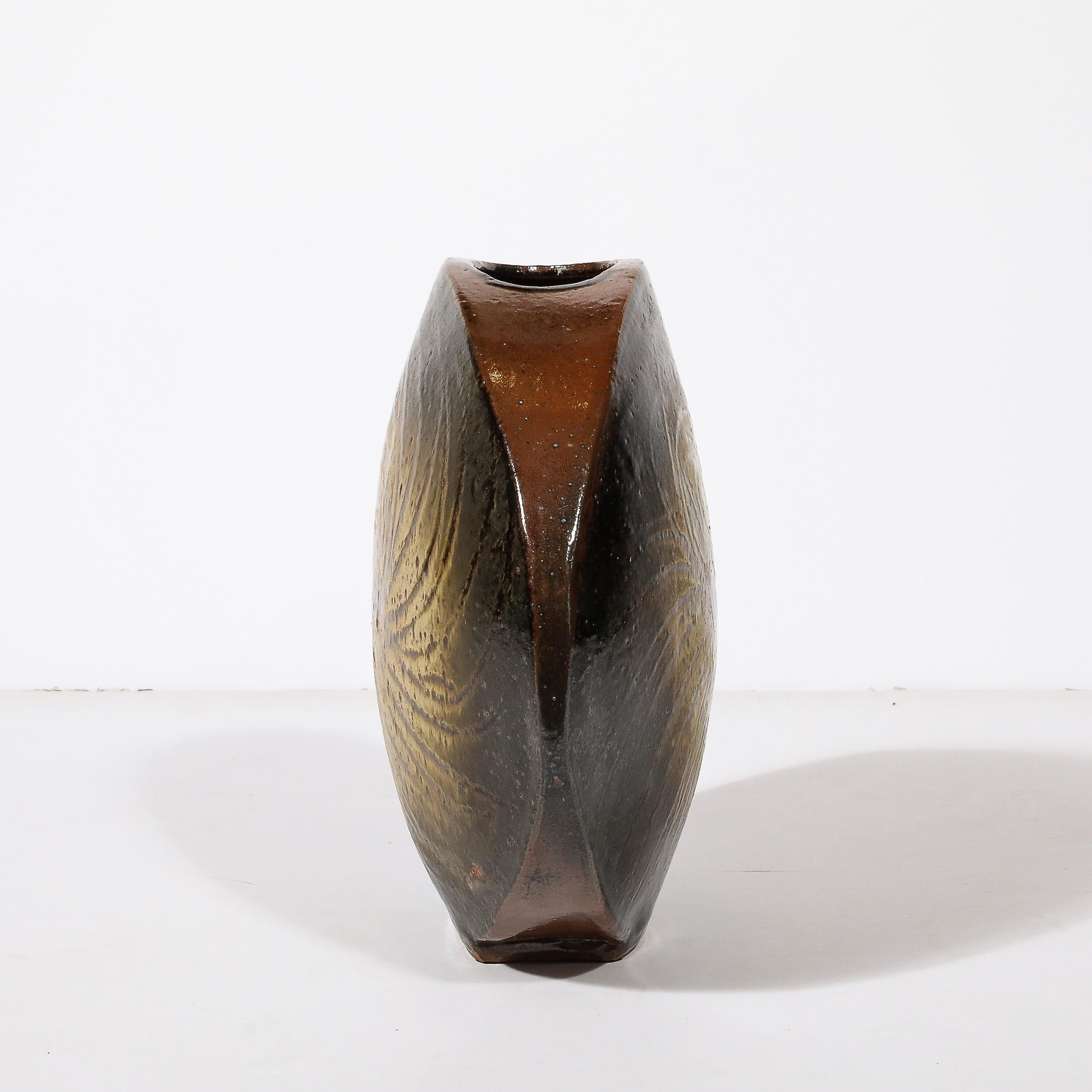 Mid-Century Modernist Ceramic Striated Burnt Umber Vase by Aleph Hammer For Sale 2