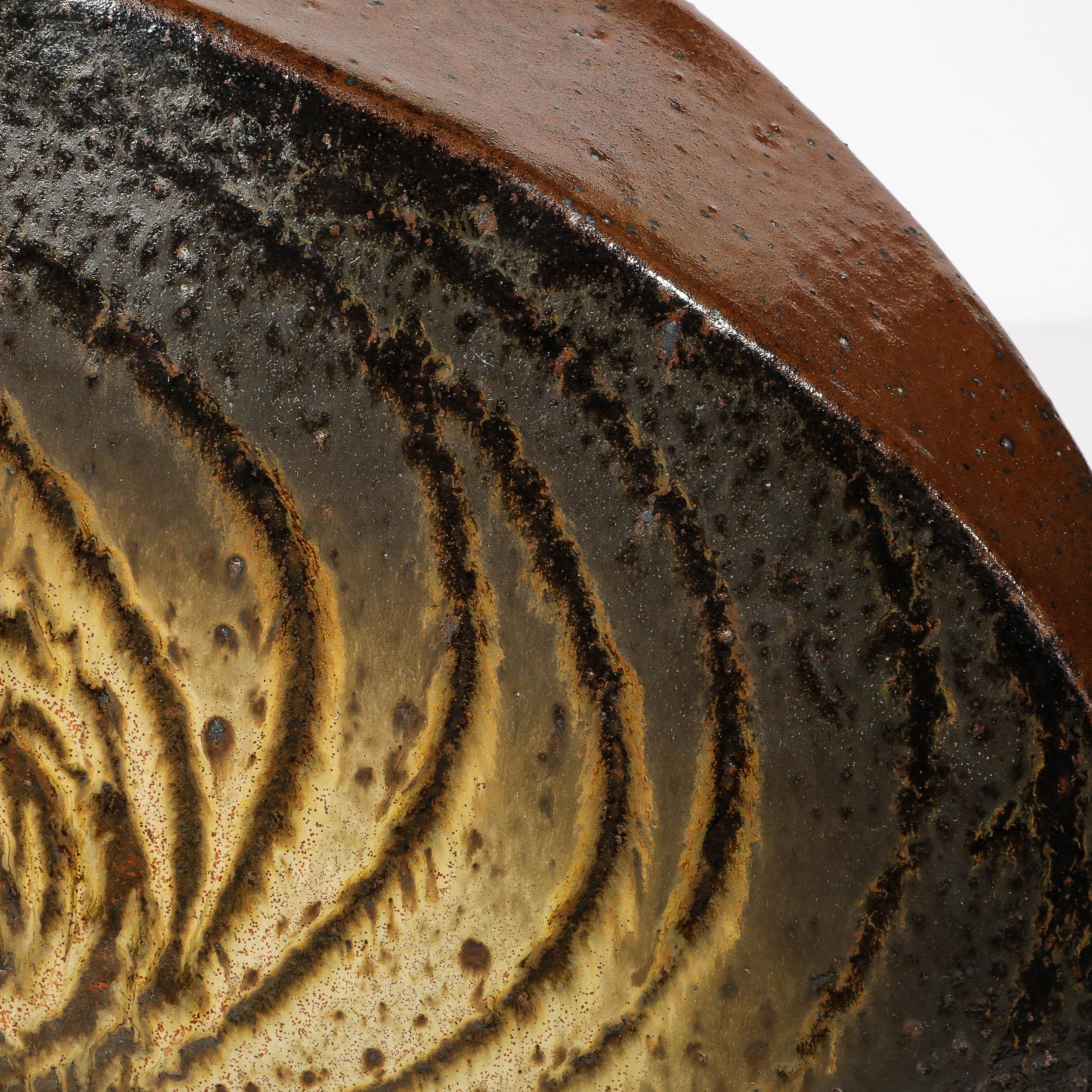 Mid-Century Modernist Ceramic Striated Burnt Umber Vase by Aleph Hammer For Sale 4