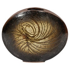 Mid-Century Modernist Ceramic Striated Burnt Umber Vase by Aleph Hammer