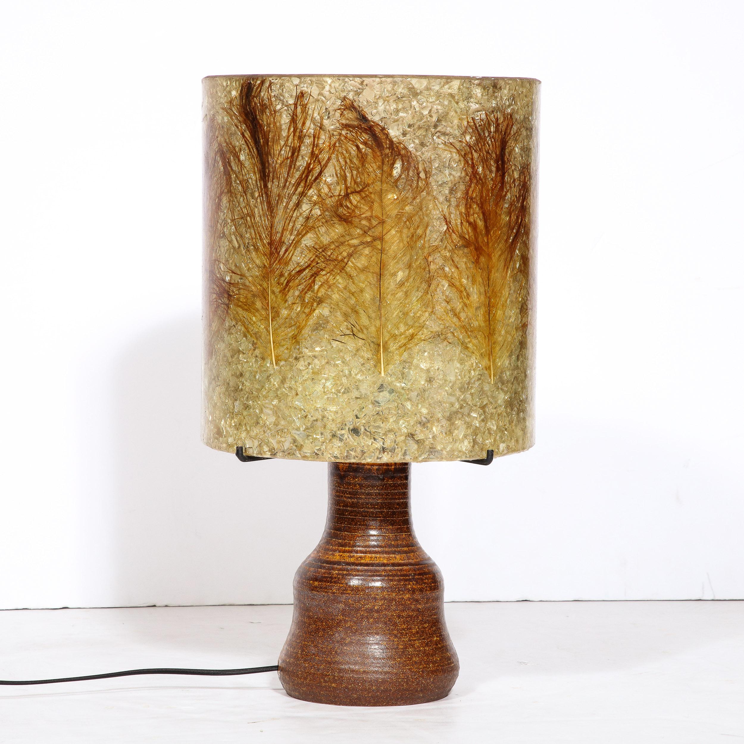 Mid-20th Century Mid-Century Modernist Ceramic Table Lamp in Red Iron Oxide with Resin Shade  For Sale