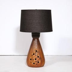 Mid-Century Modernist Ceramic Table Lamp in Slate and Red Iron Oxide Glaze