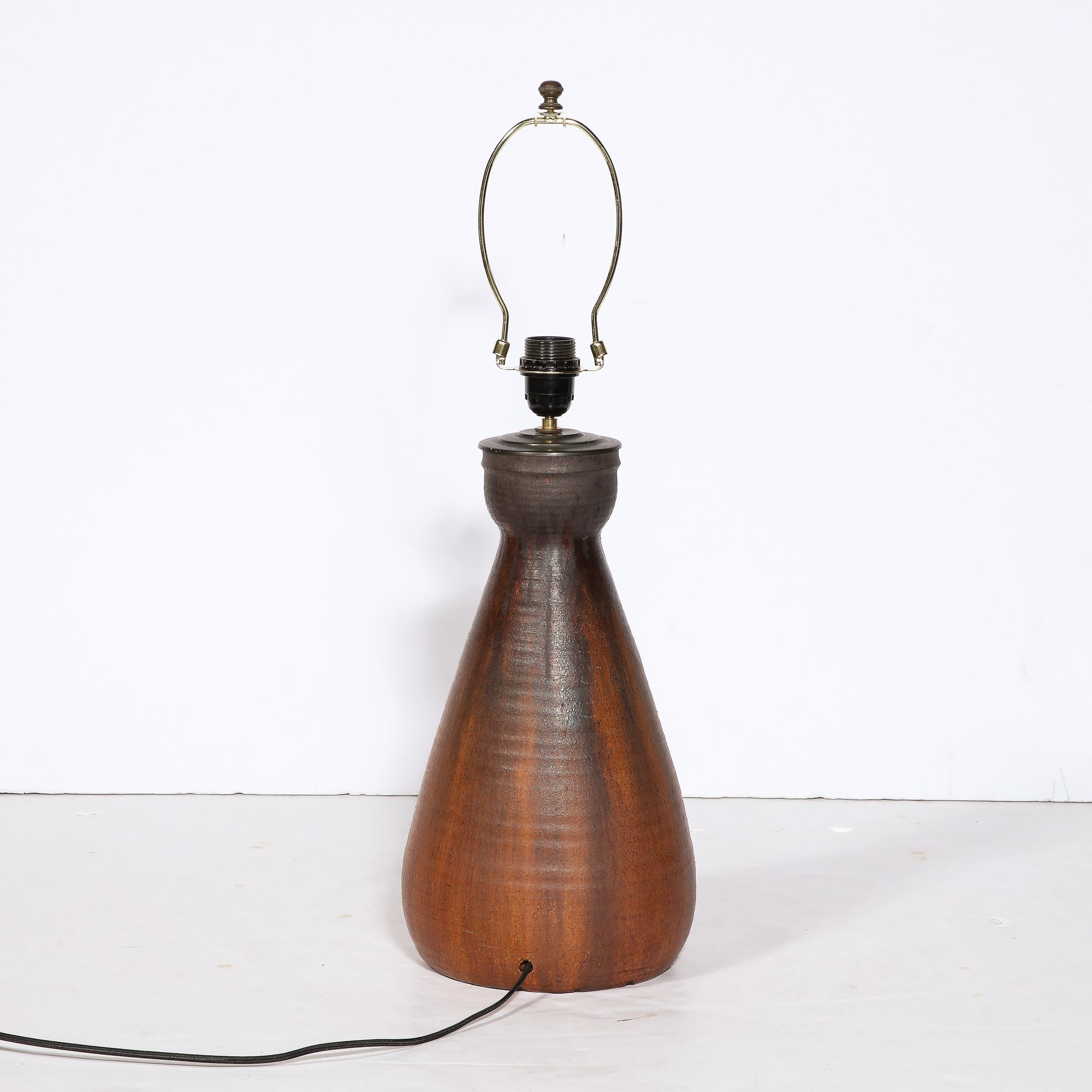 Mid-Century Modernist Ceramic Table Lamp in Slate and Red Iron Oxide Glaze For Sale 4