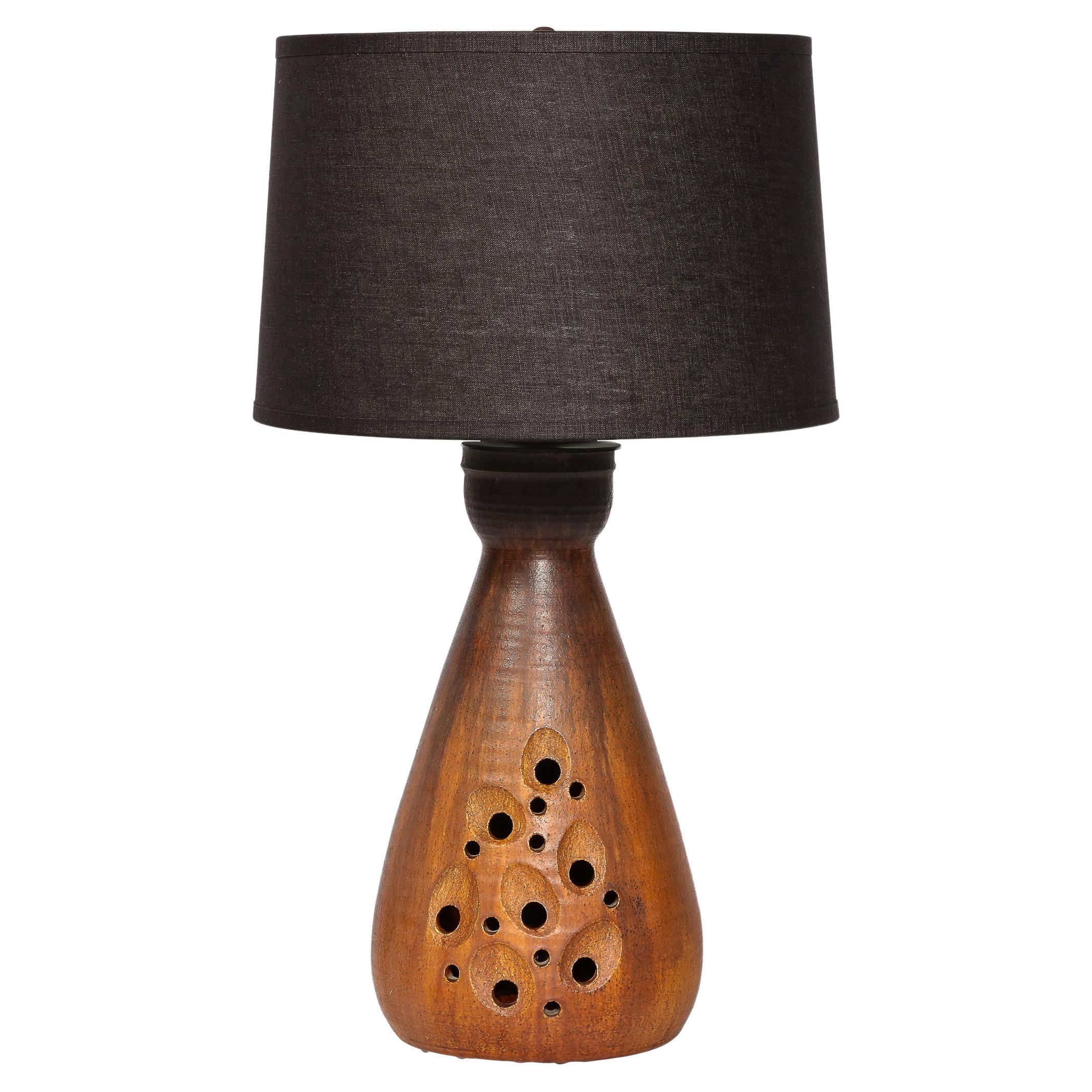 Lampe de table en céramique du milieu du siècle, ardoise et glaçure à l'oxyde de fer rouge
