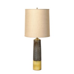 Mid-Century Modernist Ceramic Table Lamp W/Smoked Gold Glaze & Umber Detailing