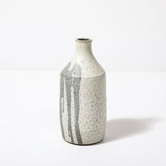 Mid-Century Modernist Ceramic Vase in Light Grey W/ Muted Blue Drip Detailing