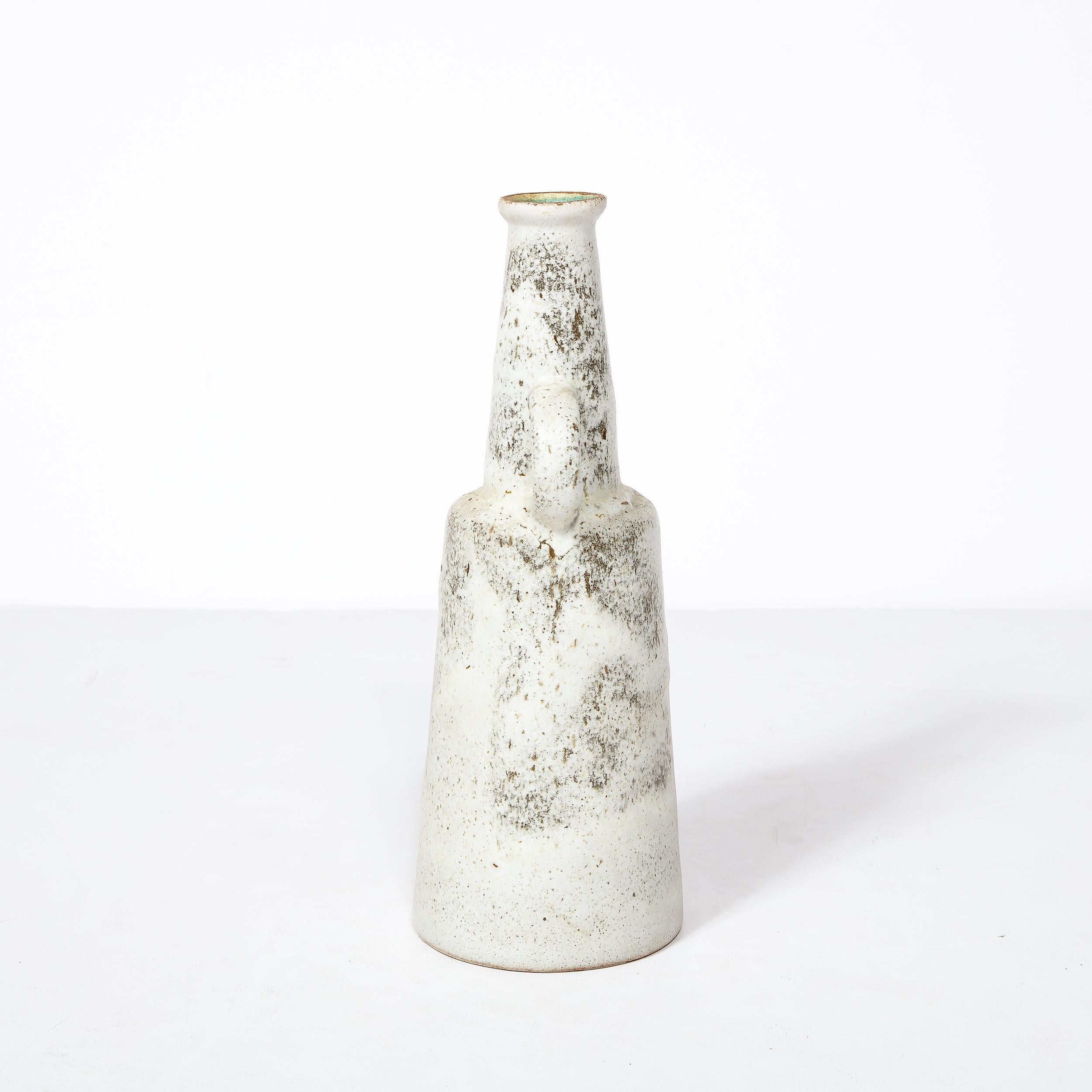 Mid-Century Modernist Ceramic Vase in Speckled Black & White Glaze w/ Handle For Sale 3