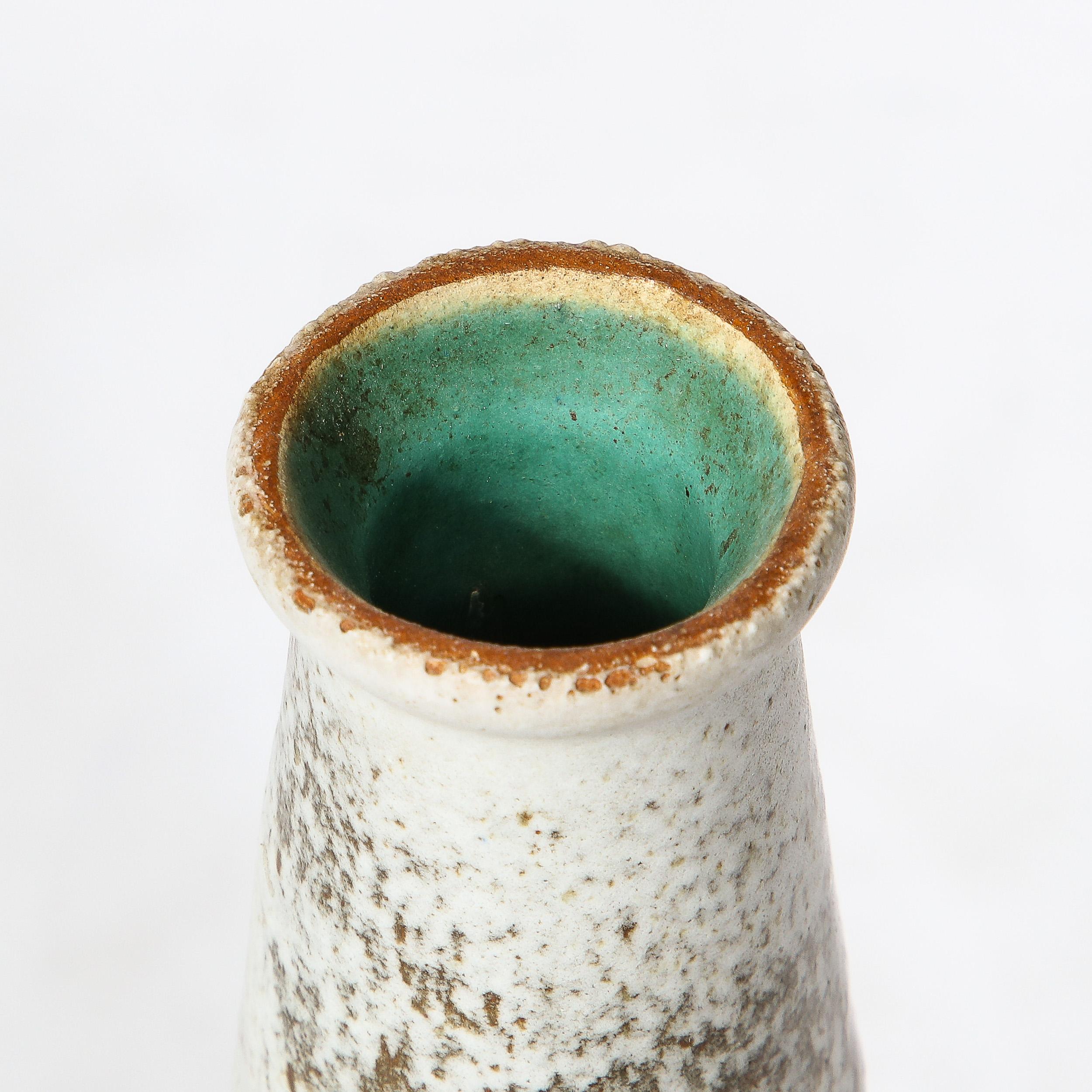 Mid-Century Modernist Ceramic Vase in Speckled Black & White Glaze w/ Handle For Sale 4