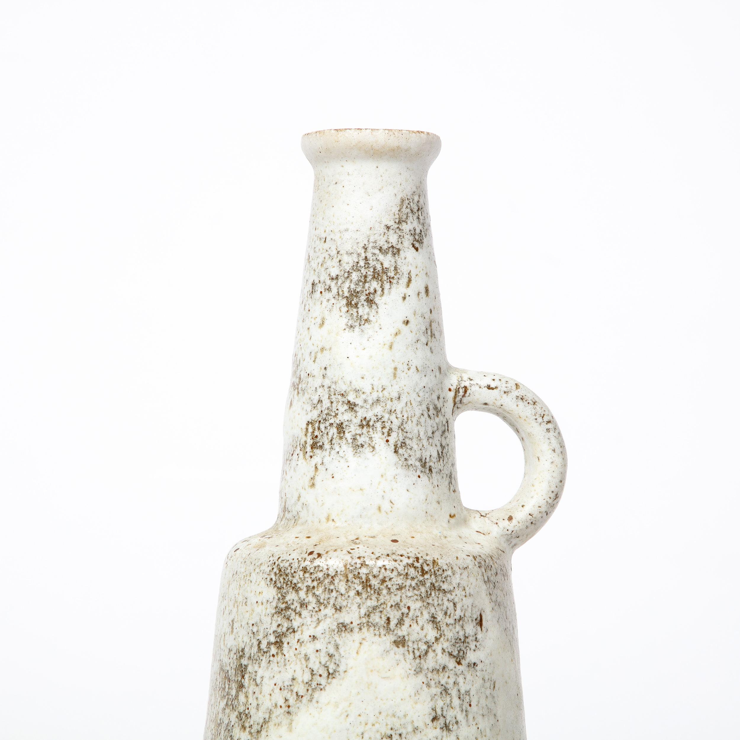 American Mid-Century Modernist Ceramic Vase in Speckled Black & White Glaze w/ Handle For Sale