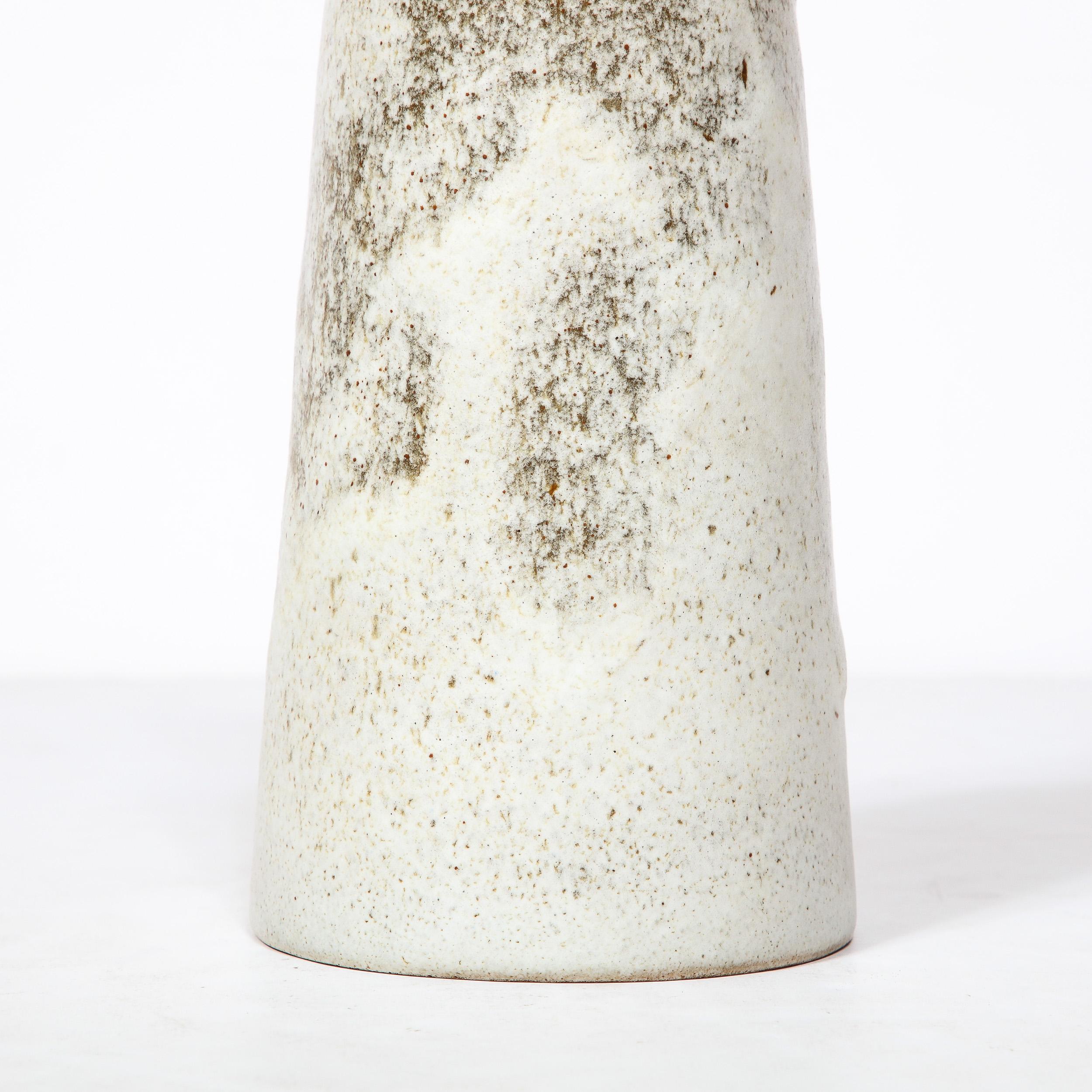 Glazed Mid-Century Modernist Ceramic Vase in Speckled Black & White Glaze w/ Handle For Sale