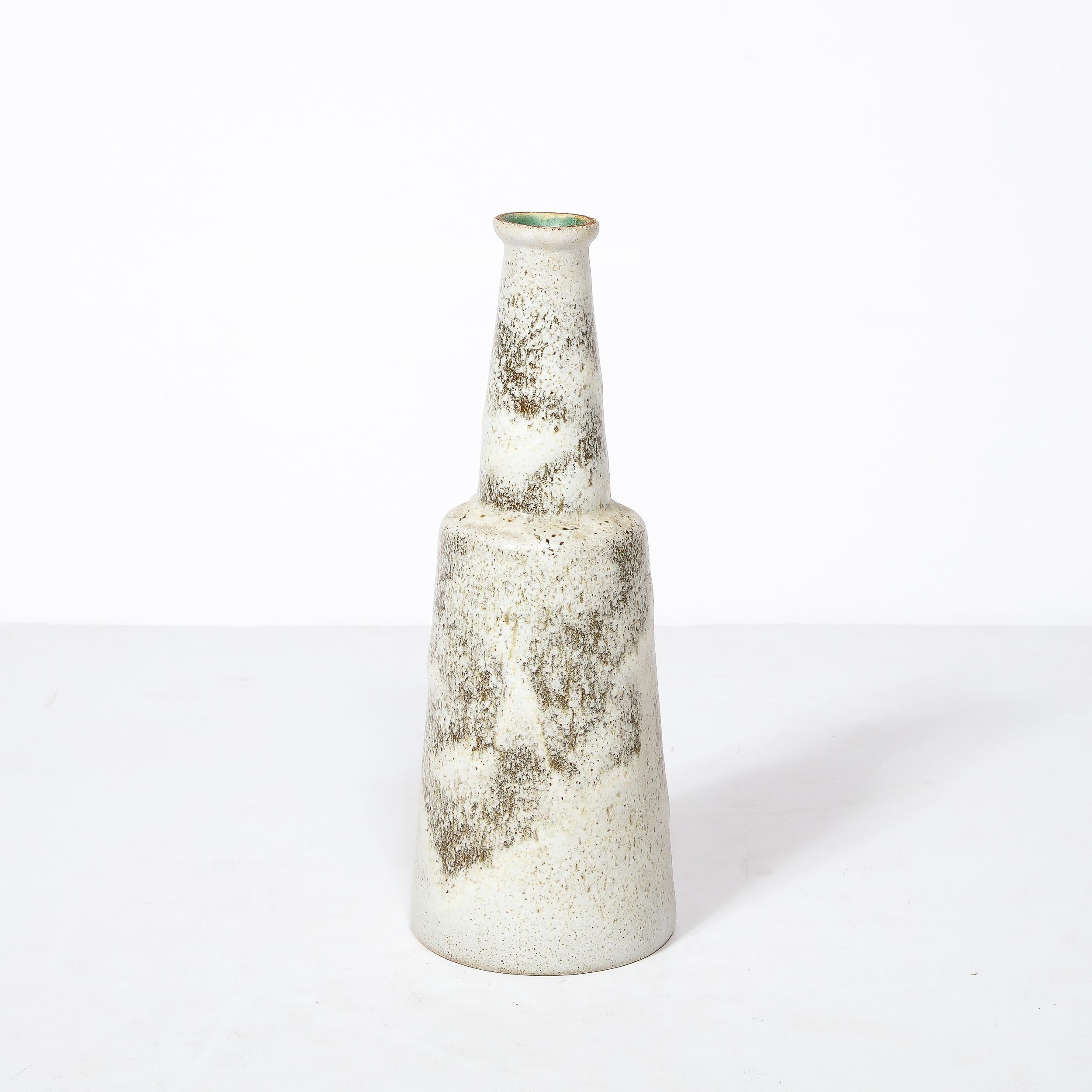 Mid-20th Century Mid-Century Modernist Ceramic Vase in Speckled Black & White Glaze w/ Handle For Sale