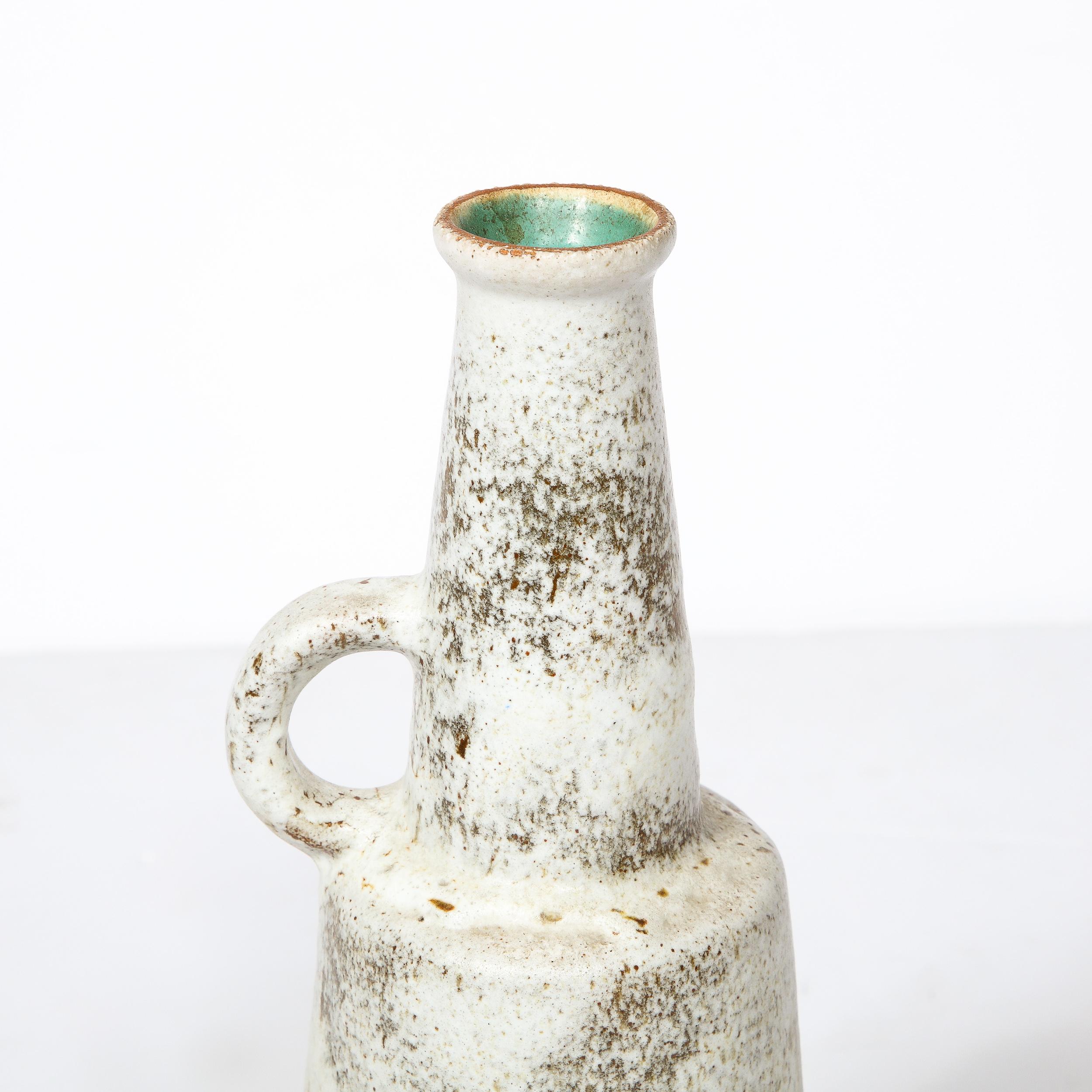 Mid-Century Modernist Ceramic Vase in Speckled Black & White Glaze w/ Handle For Sale 2