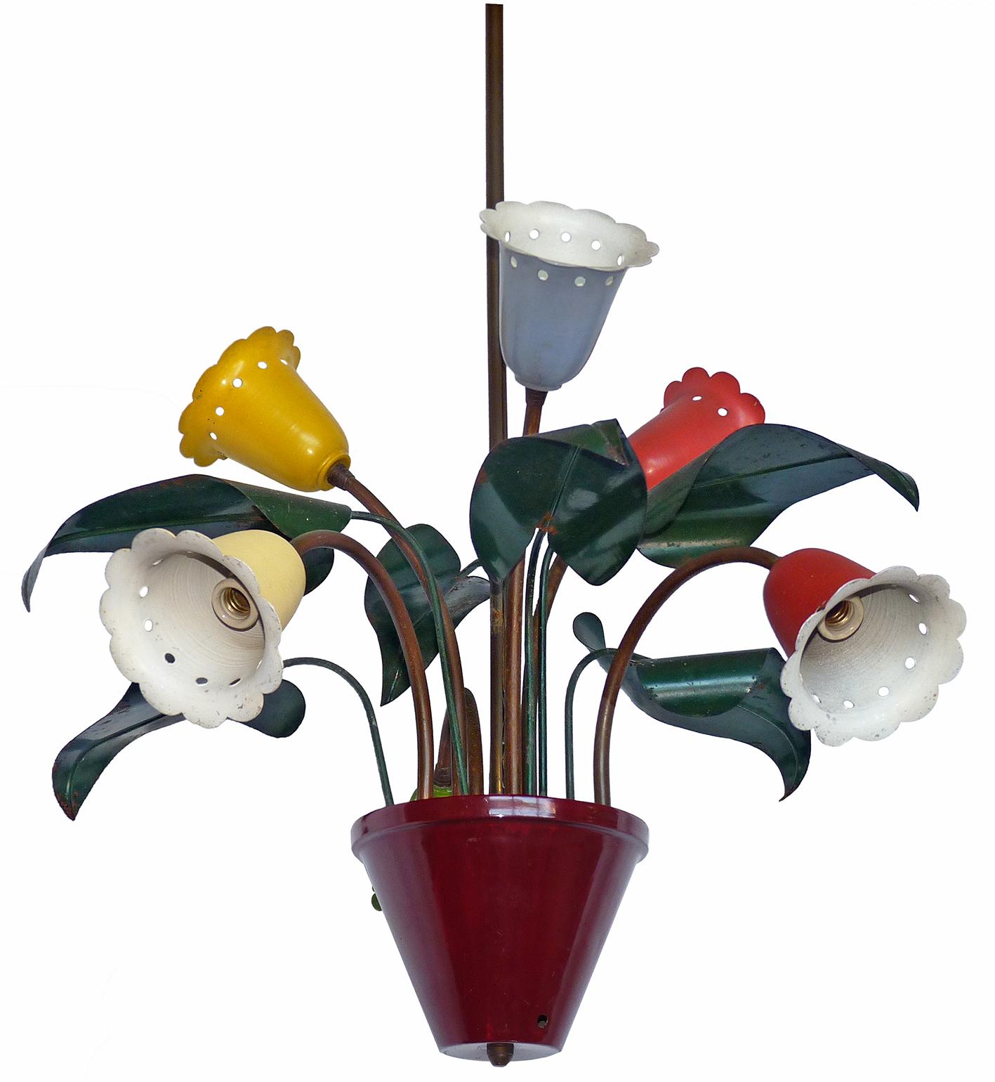 Italian Midcentury Modernist Chandelier Flower Bouquet in the Style of Stilnovo 6-Light For Sale