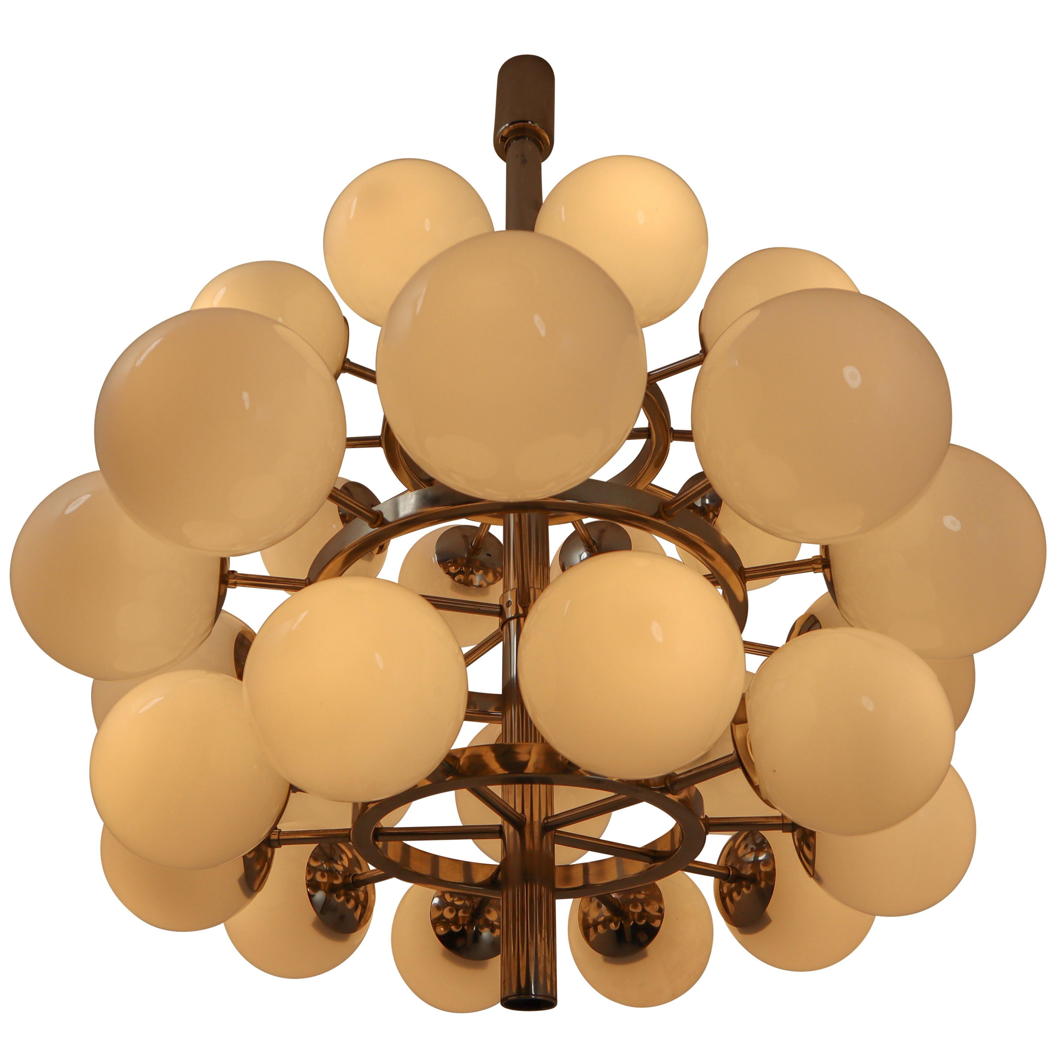 Mid-Century Modernist Chandelier with 30 Handblown Opaline Glass Globes For Sale