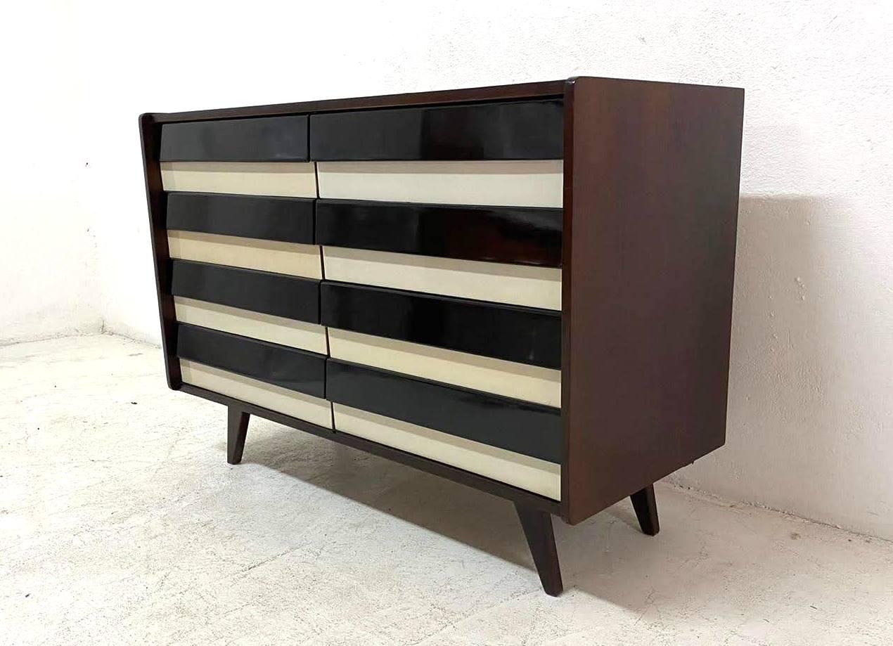 Lacquered Mid-Century Modernist Chest of Drawers No. U-453, by Jiří Jiroutek, Czechoslovak For Sale
