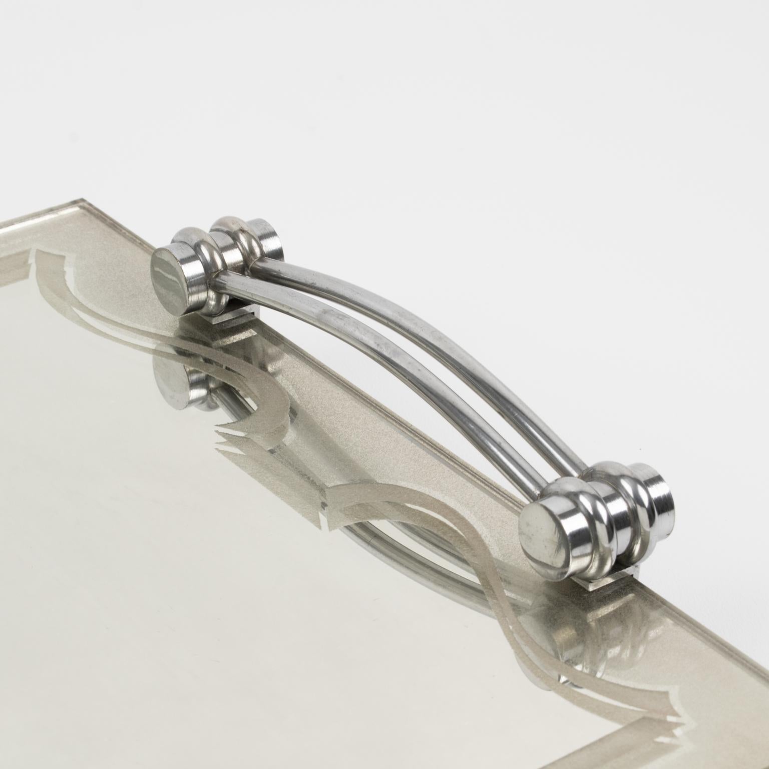 Art Deco Modernist Chrome and Mirror Barware, Dresser Tray In Good Condition In Atlanta, GA