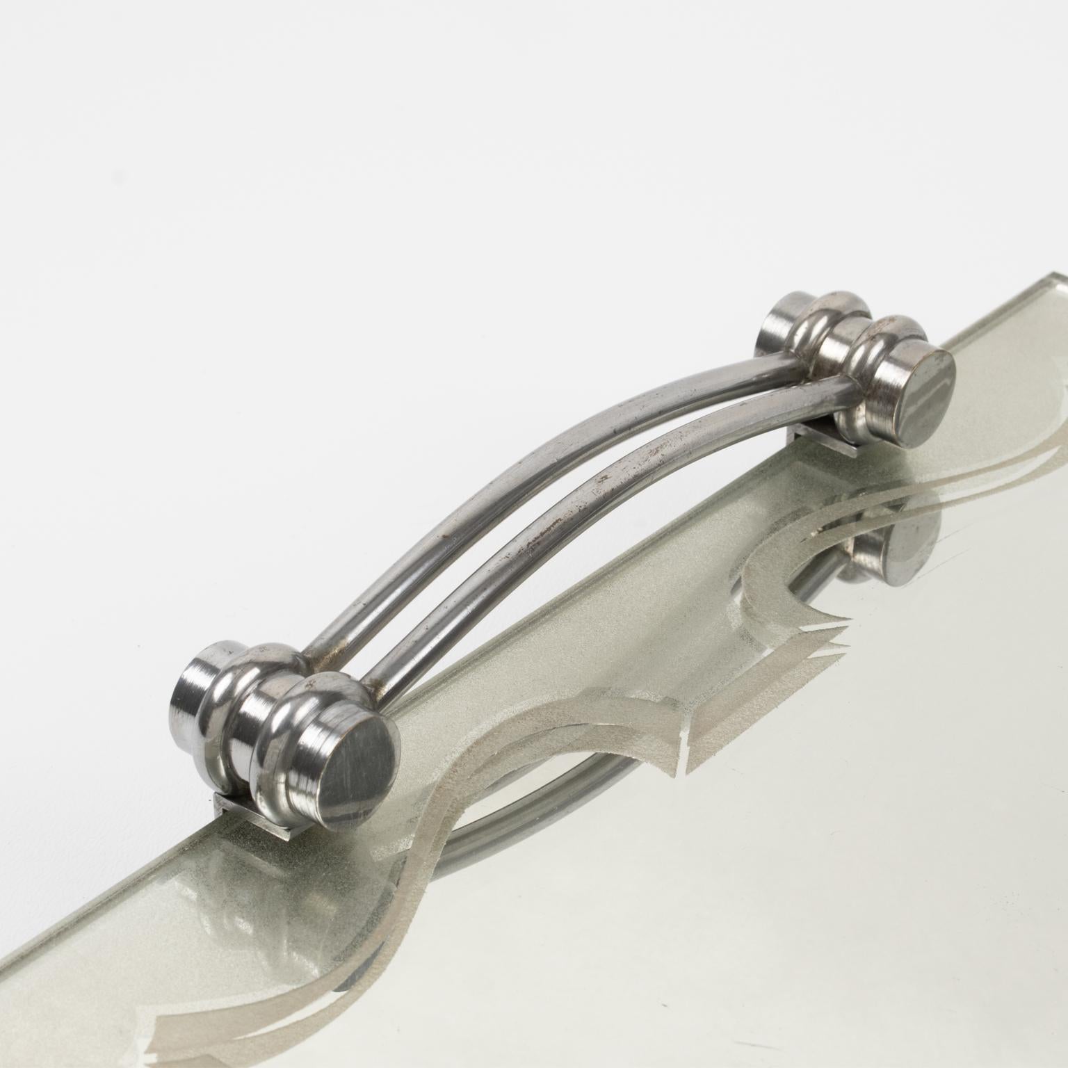 Mid-20th Century Art Deco Modernist Chrome and Mirror Barware, Dresser Tray