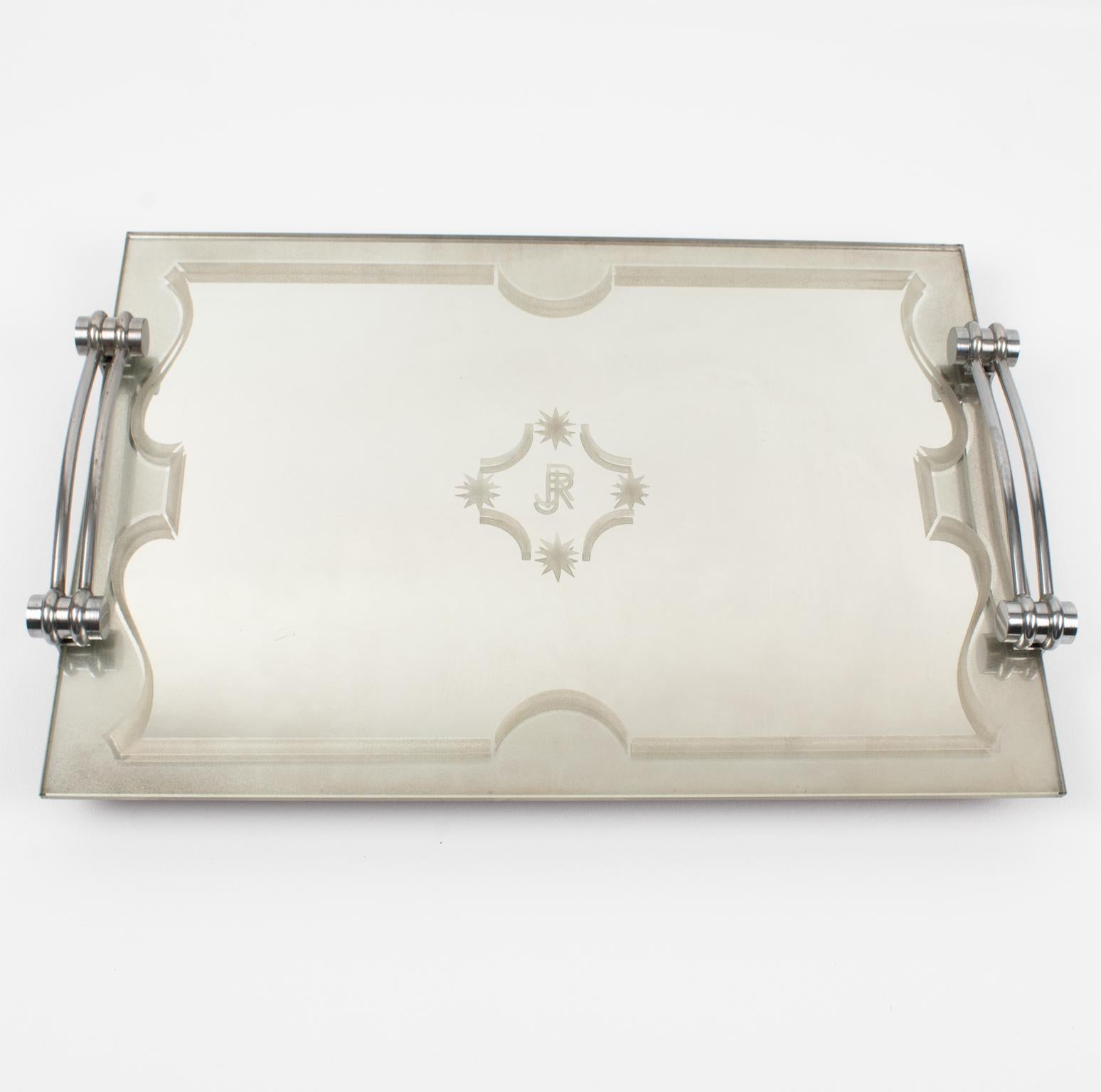 Art Deco Modernist Chrome and Mirror Barware, Dresser Tray 1