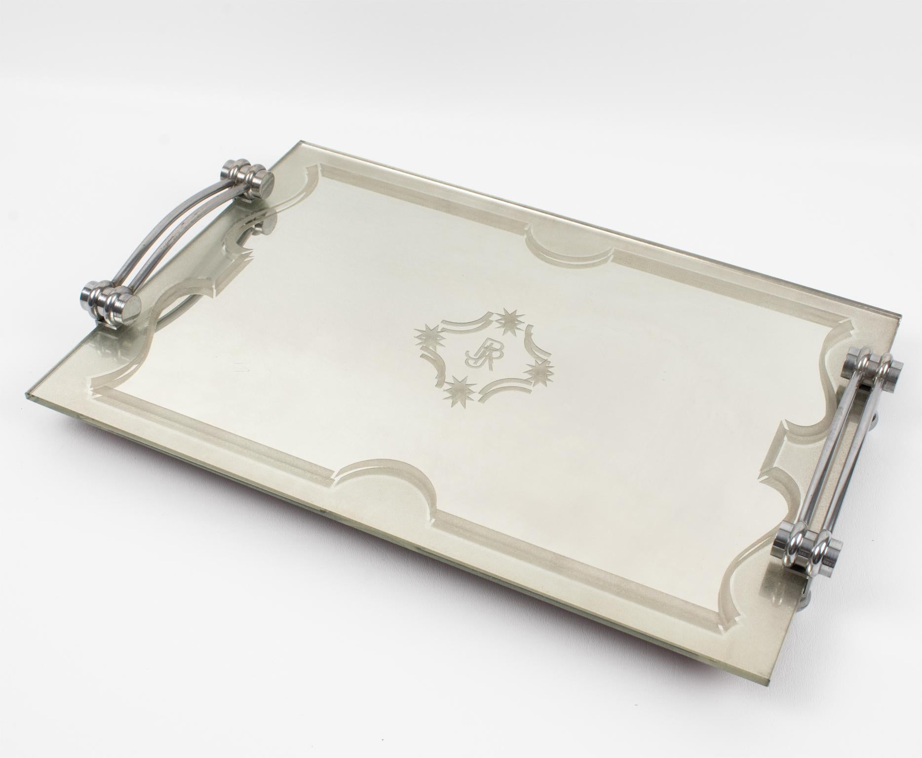 Art Deco Modernist Chrome and Mirror Barware, Dresser Tray 2