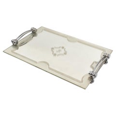 Art Deco Modernist Chrome and Mirror Barware, Dresser Tray