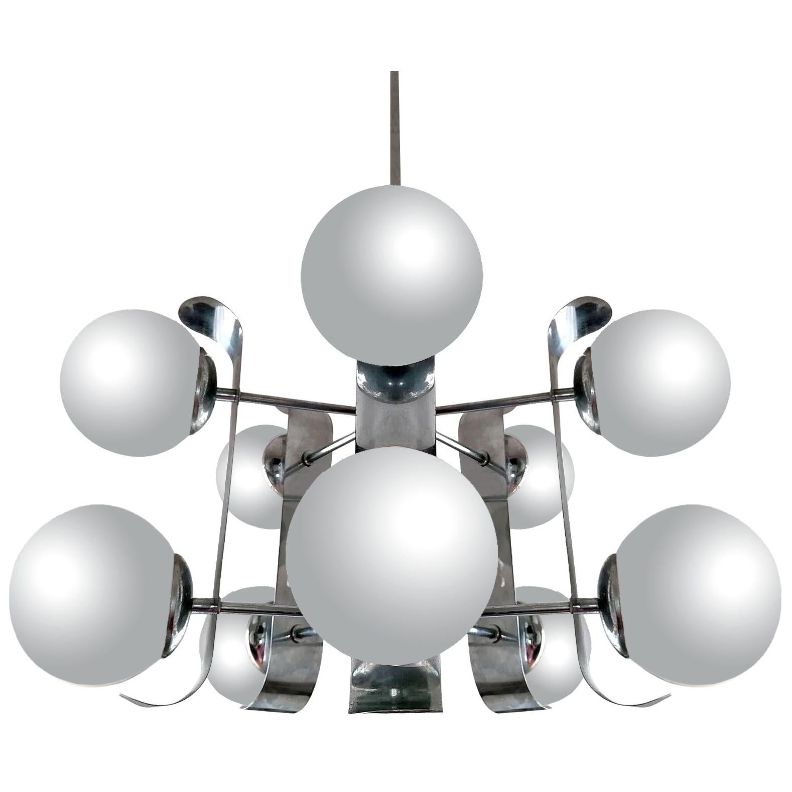 Mid-Century Modern Lustre à 10 lumières Sputnik de l'ère spatiale atomique en chrome, de style moderne du milieu du siècle dernier en vente