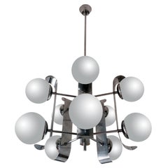 Lustre à 10 lumières Sputnik de l'ère spatiale atomique en chrome, de style moderne du milieu du siècle dernier