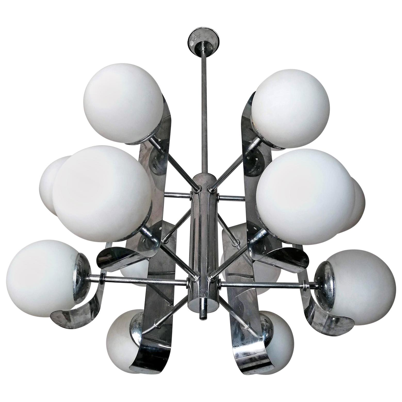 Mid-Century Modernist Chrome Atomic Space Age Sputnik Orbit 12-Light Chandelier