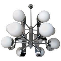 Mid-Century Modernist Chrome Atomic Space Age Sputnik Orbit 12-Light Chandelier