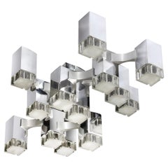 Mid-Century Modernist Chrome, Plexiglass & Aluminum Flush Mount by Sciolari