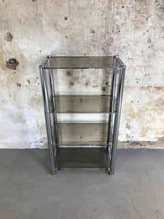 Mid-Century Modernist Chrome Tubular Étagère with Smoked Glass Shelves, 1970s