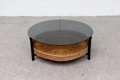 Mid-Century Modernist Coffee Table with Rattan Basket