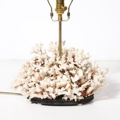 Mid-Century Modernist Coral Table Lamp with Walnut Base & Brass Fittings