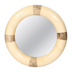 Mid-Century Modernist Cream Lacquered Goat Skin Round Mirror by Karl Springer