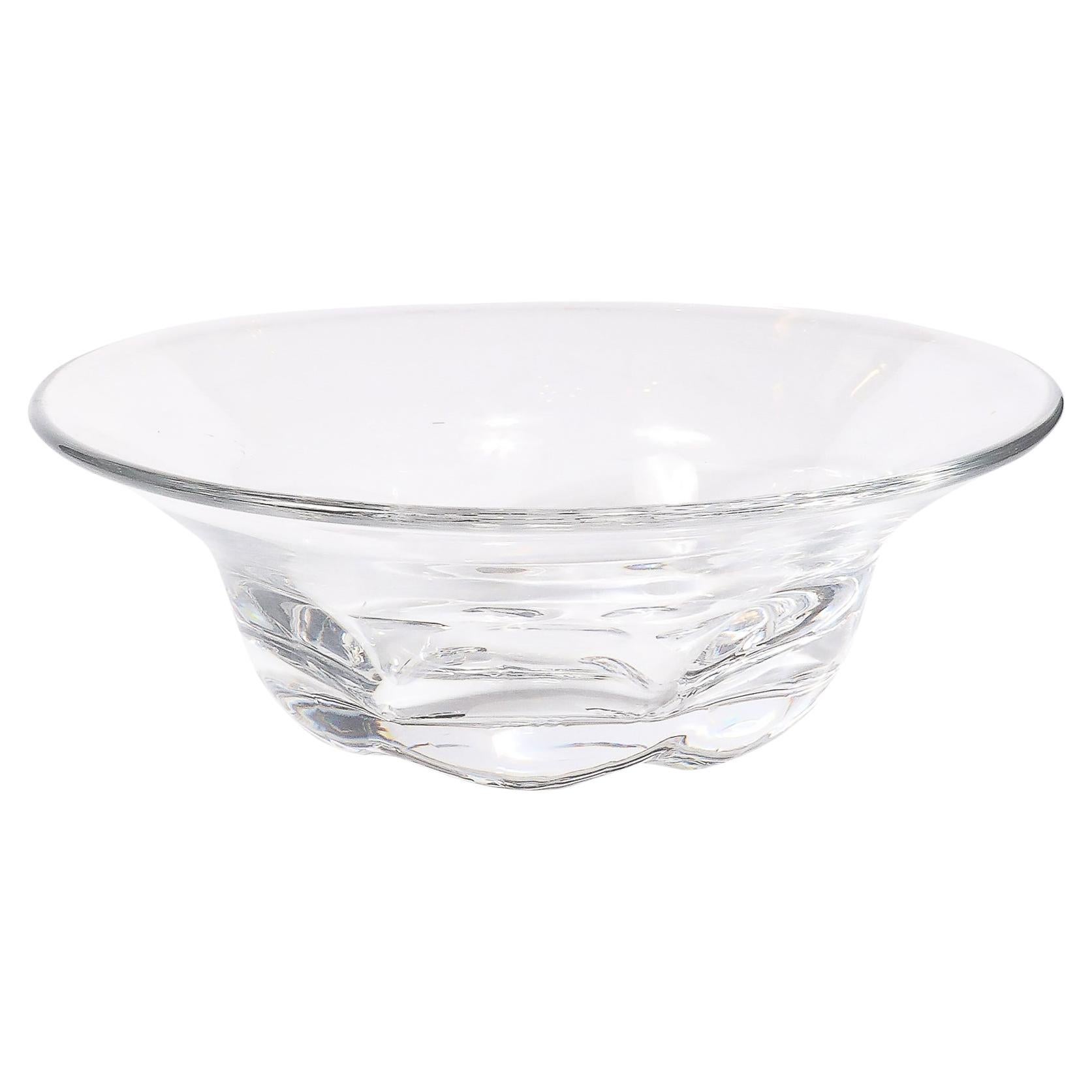 Mid-Century Modernist Crystal Bowl with Organic Base Detailing signed Orrefors For Sale