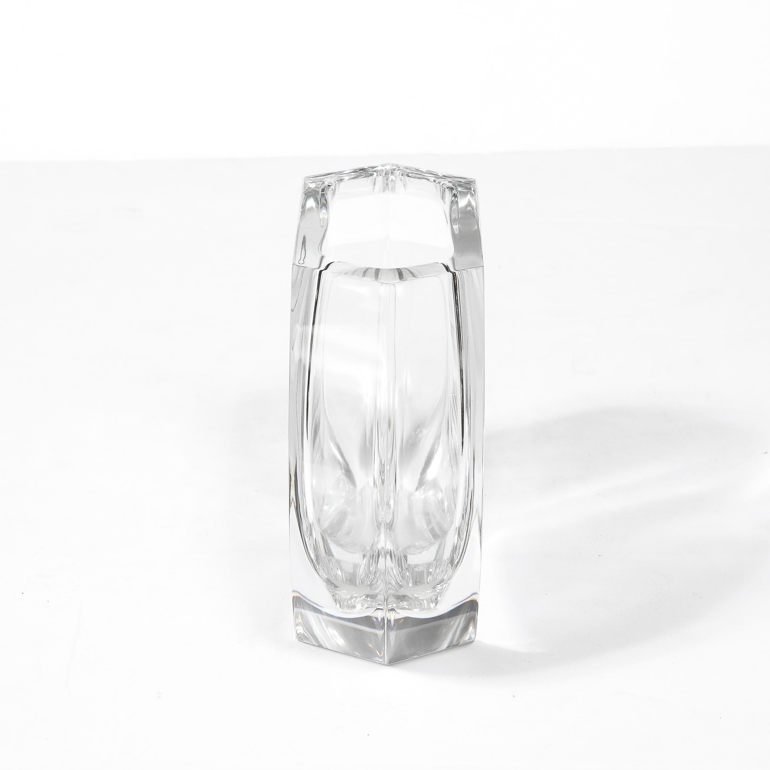 Mid-Century Modernist Crystal Hexagonal Base & Flat Sides Vase signed Baccarat For Sale 7